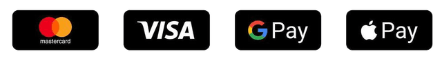 Payment methods: Mastercard, Visa, Google Pay, Apple Pay